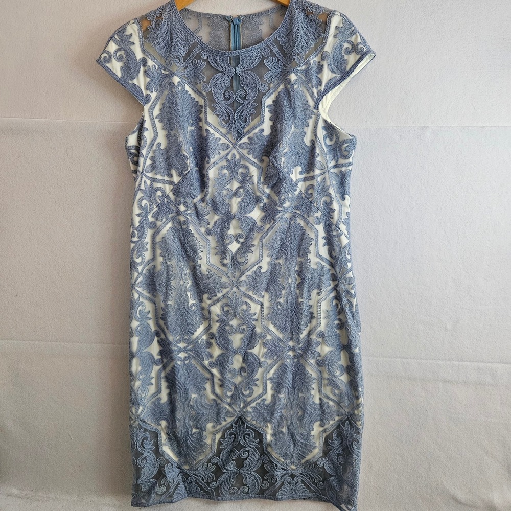 Tadashi Shoji Blue Lace‎ Sheath Dress Cap Sleeve Size 16 APA2133M